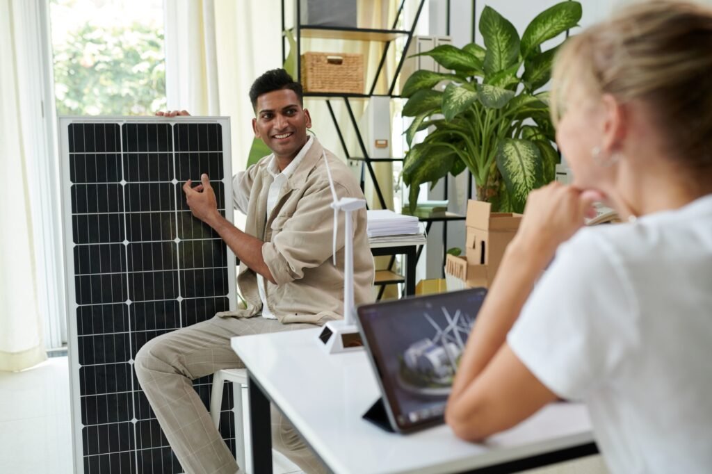 Panels Seller Talking to Customer
